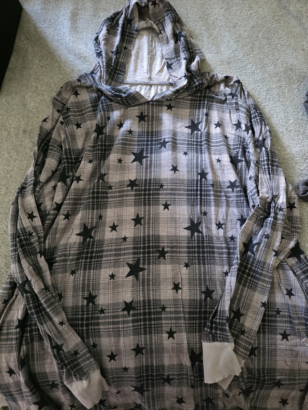 torrid Gray Plaid Hooded Shirt with Black Star Print